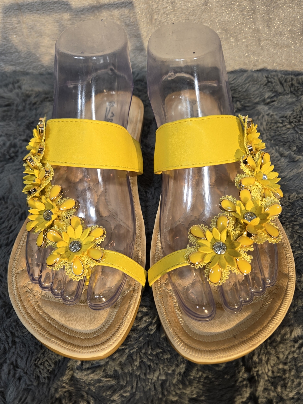 Yellow Floral Jeweled Slide Sandals